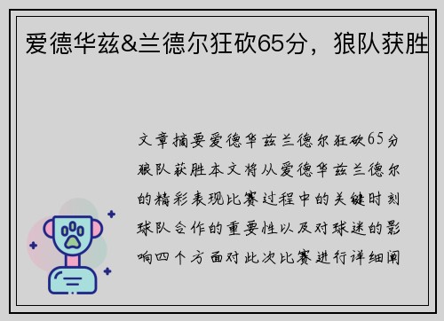 爱德华兹&兰德尔狂砍65分，狼队获胜